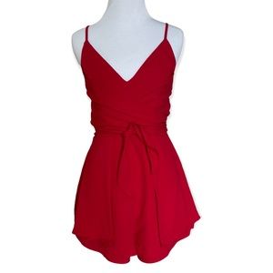 White Fox Boutique “Wednesday” Tie Front Red Romper / Size 4/Small